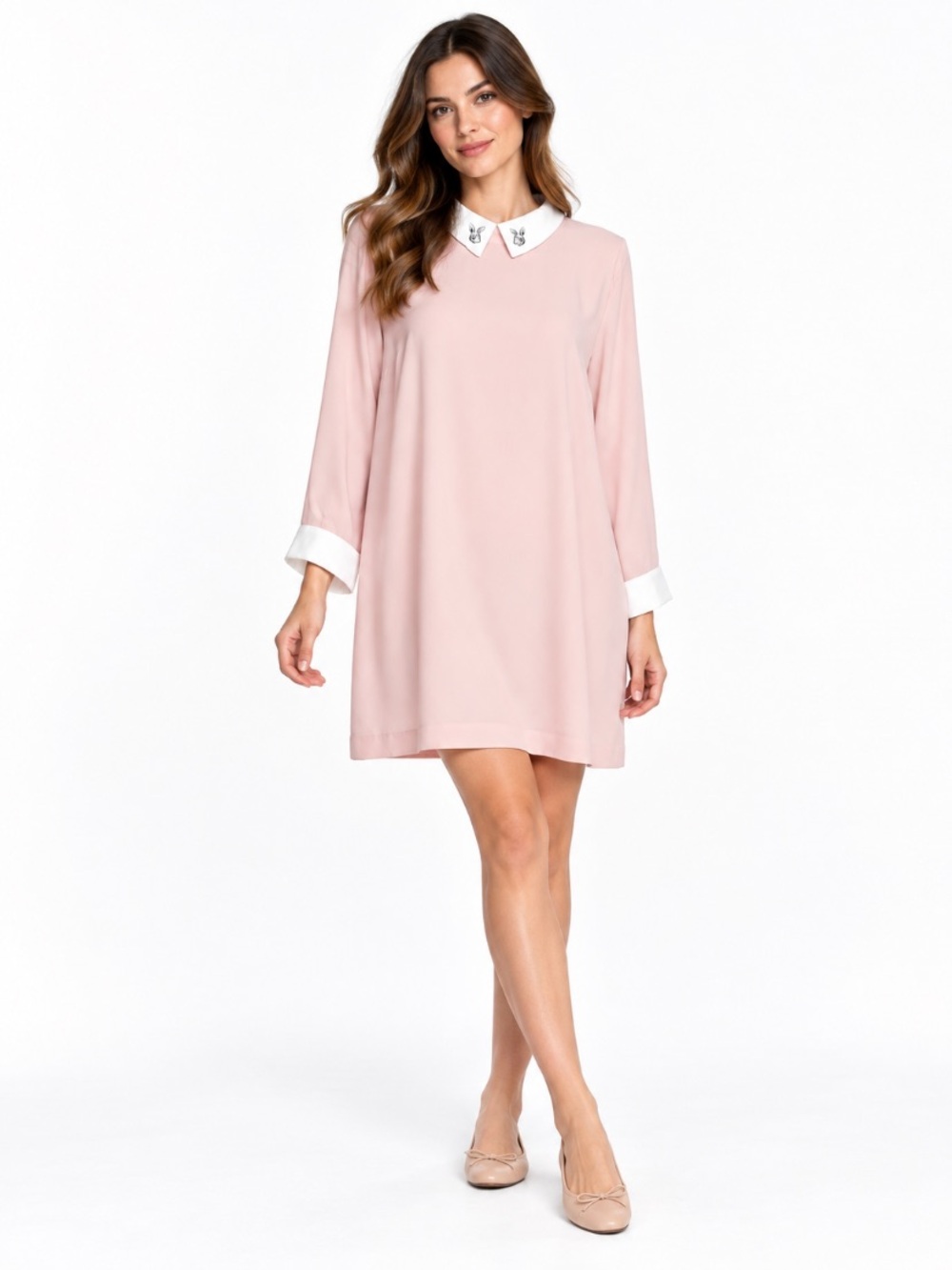 Victoria Beckham x Target Pink White Bunny Rabbit Collar Shift Dress Size 3X